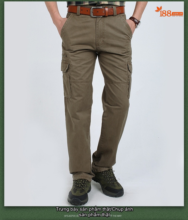 Quần dài nam cotton dáng thẳng rộng túi hộp phong cách thể thao chi tiết 8