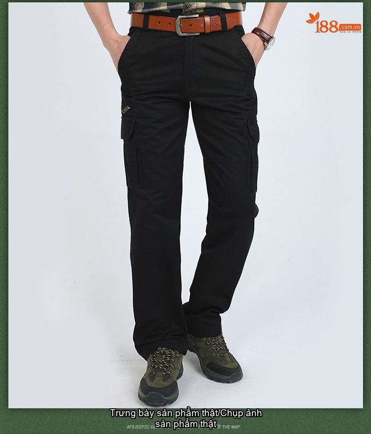 Quần dài nam cotton dáng thẳng rộng túi hộp phong cách thể thao chi tiết 9