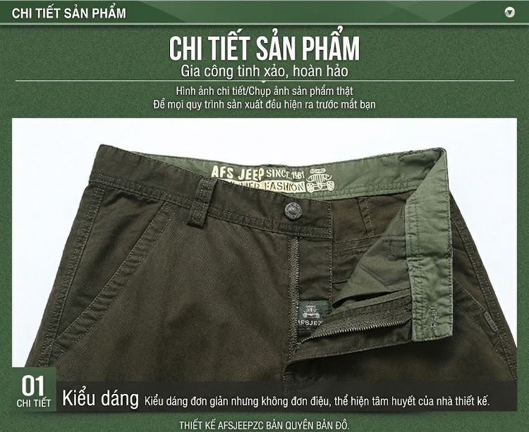 Quần dài nam cotton dáng thẳng rộng túi hộp phong cách thể thao chi tiết 11