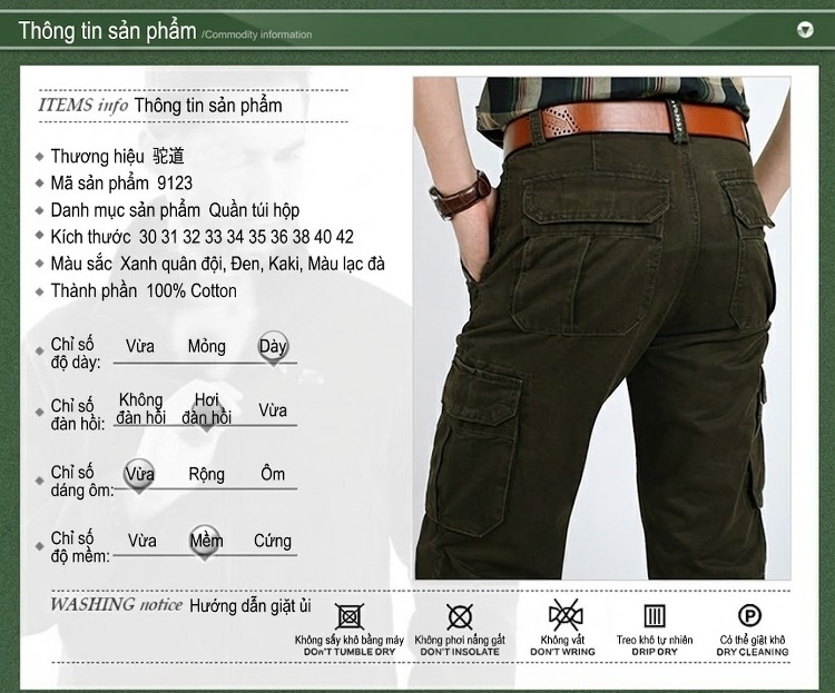 Quần dài nam cotton dáng thẳng rộng túi hộp phong cách thể thao chi tiết 2
