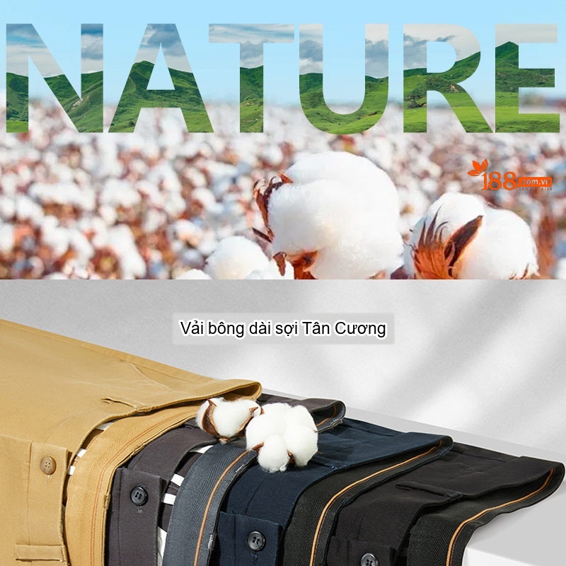 Quần Dài Nam Cotton Dài Sợi Tân Cương Co Giãn Dáng Ôm Vừa Màu Đen, Xám, Xanh Navy, Vàng Be