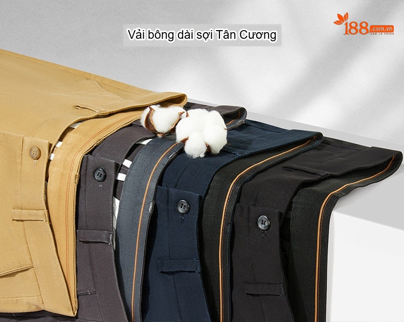 Quần Dài Nam Cotton Dài Sợi Tân Cương Co Giãn Dáng Ôm Vừa Màu Đen, Xám, Xanh Navy, Vàng Be chi tiết 3