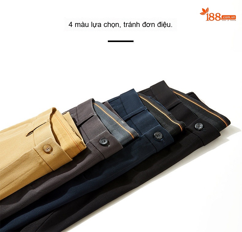 Quần Dài Nam Cotton Dài Sợi Tân Cương Co Giãn Dáng Ôm Vừa Màu Đen, Xám, Xanh Navy, Vàng Be chi tiết 6