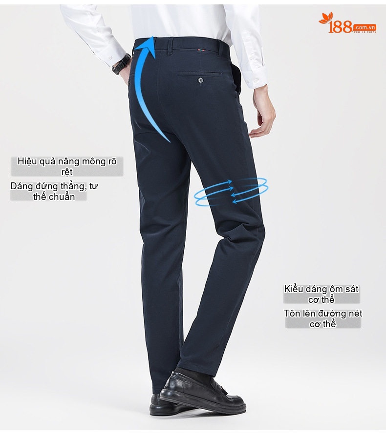 Quần Dài Nam Cotton Dài Sợi Tân Cương Co Giãn Dáng Ôm Vừa Màu Đen, Xám, Xanh Navy, Vàng Be chi tiết 7