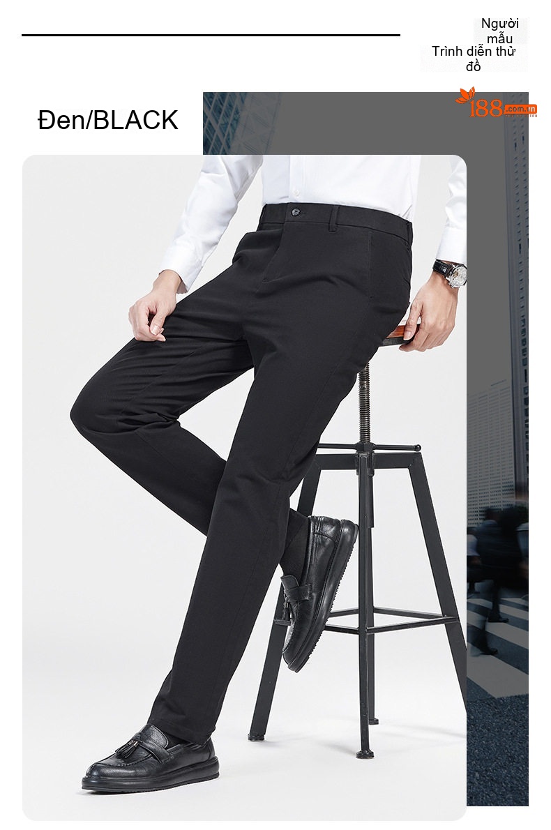 Quần Dài Nam Cotton Dài Sợi Tân Cương Co Giãn Dáng Ôm Vừa Màu Đen, Xám, Xanh Navy, Vàng Be chi tiết 9