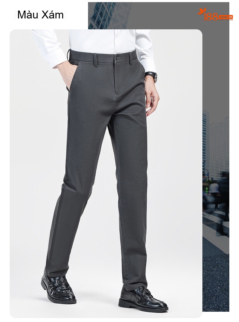 Quần Dài Nam Cotton Dài Sợi Tân Cương Co Giãn Dáng Ôm Vừa Màu Đen, Xám, Xanh Navy, Vàng Be chi tiết 13