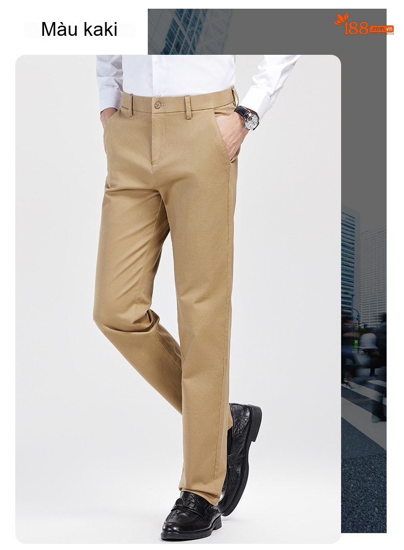 Quần Dài Nam Cotton Dài Sợi Tân Cương Co Giãn Dáng Ôm Vừa Màu Đen, Xám, Xanh Navy, Vàng Be chi tiết 19