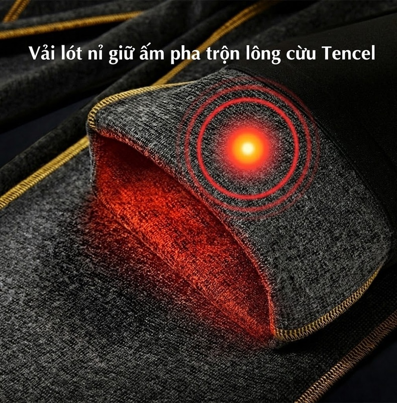 Quần Dài Nam Lót Lông Cừu Non Dày Dặn Co Giãn Kiểu Dáng Ôm Vừa Màu Đen, Xám, Xanh Navy chi tiết 4