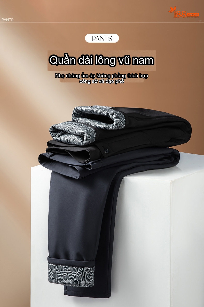 Quần Dài Nam Lót Lông Vũ Dày Dặn Kiểu Dáng Ôm Vừa Vặn Màu Đen, Xám chi tiết 27