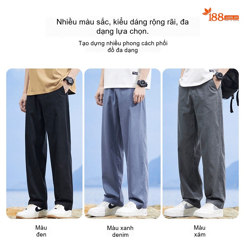 Quần Dài Nam Lưng Thun Ống Rộng Lụa Tencel Thoáng Mát Màu Đen, Xám, Xanh Lam chi tiết 9
