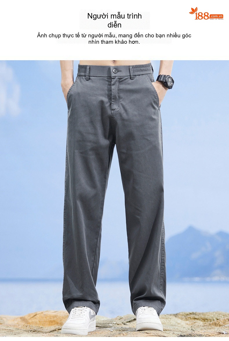 Quần Dài Nam Lưng Thun Ống Rộng Lụa Tencel Thoáng Mát Màu Đen, Xám, Xanh Lam chi tiết 10
