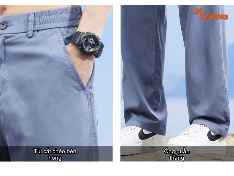 Quần Dài Nam Lưng Thun Ống Rộng Lụa Tencel Thoáng Mát Màu Đen, Xám, Xanh Lam chi tiết 6