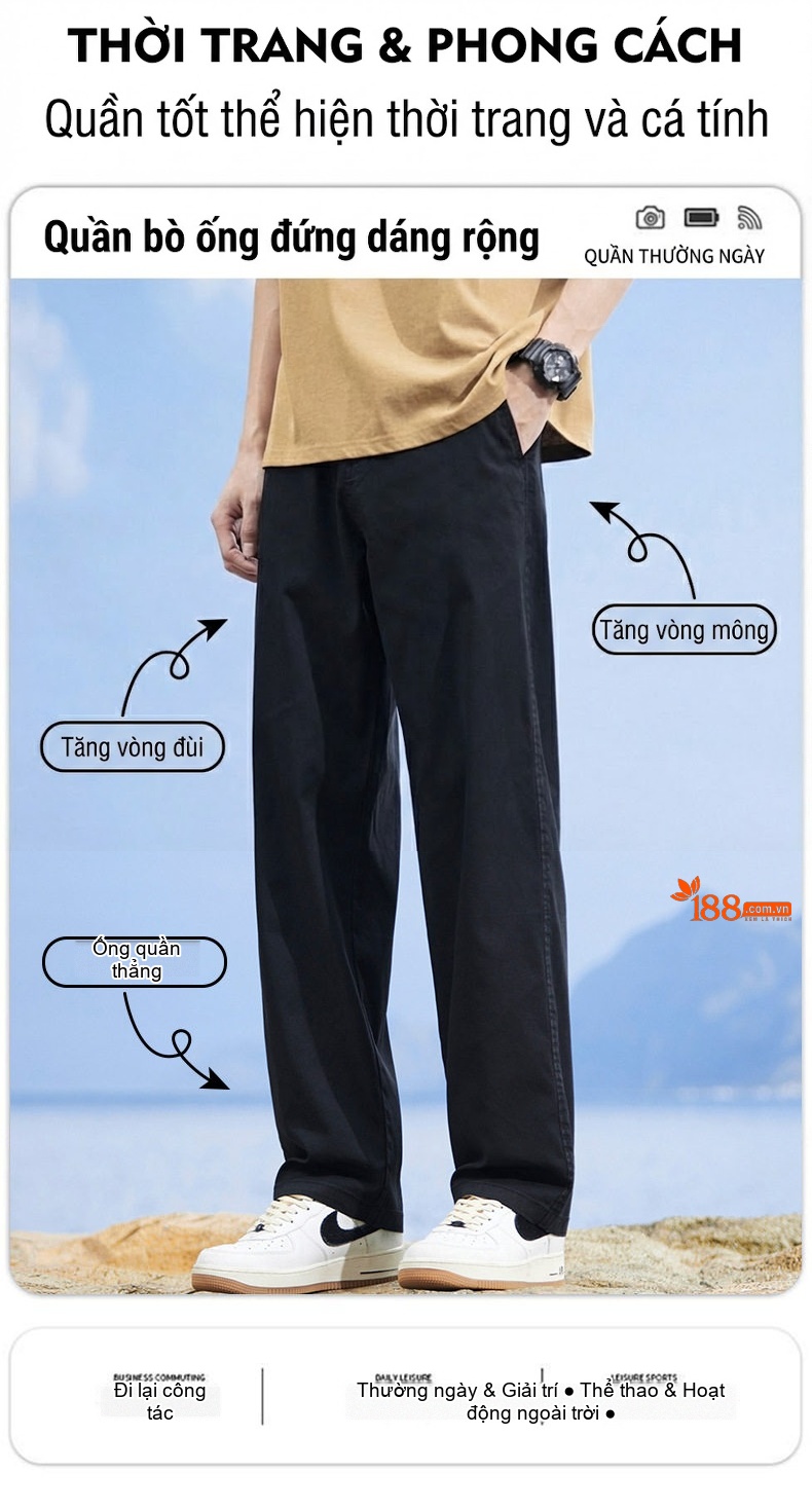 Quần Dài Nam Lưng Thun Ống Rộng Lụa Tencel Thoáng Mát Màu Đen, Xám, Xanh Lam chi tiết 2