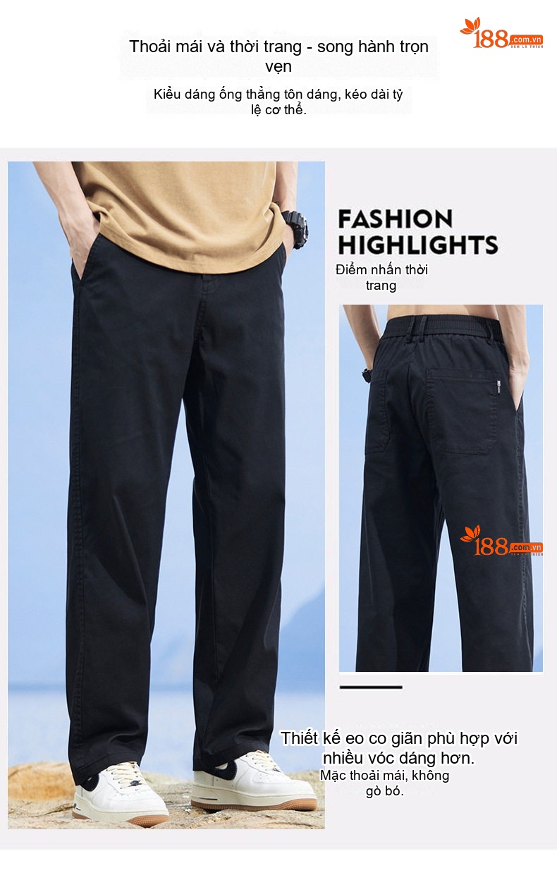 Quần Dài Nam Lưng Thun Ống Rộng Lụa Tencel Thoáng Mát Màu Đen, Xám, Xanh Lam chi tiết 3