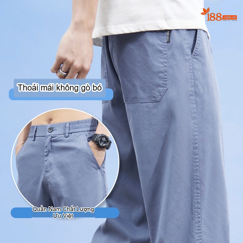Quần Dài Nam Lưng Thun Ống Rộng Lụa Tencel Thoáng Mát Màu Đen, Xám, Xanh Lam