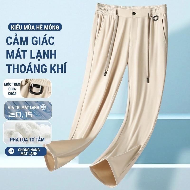 Quần Dài Nam Mẫu Mới 2025 Ống Đứng Vải Co Giãn Thoáng Mát Chống Nhăn Màu Đen, Xanh Navy, Kem, Xám