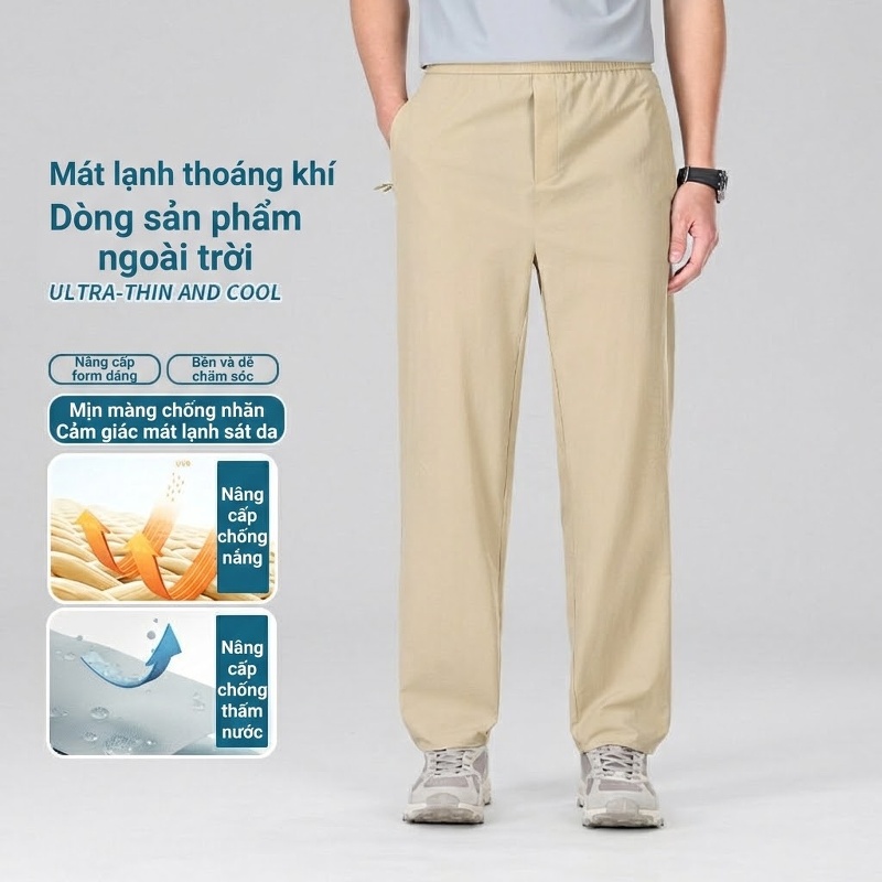 Quần Dài Nam Mỏng Mát Chống Nắng Chống Nước Thoáng Khí Màu Xám, Kem, Xanh Đen, Đen