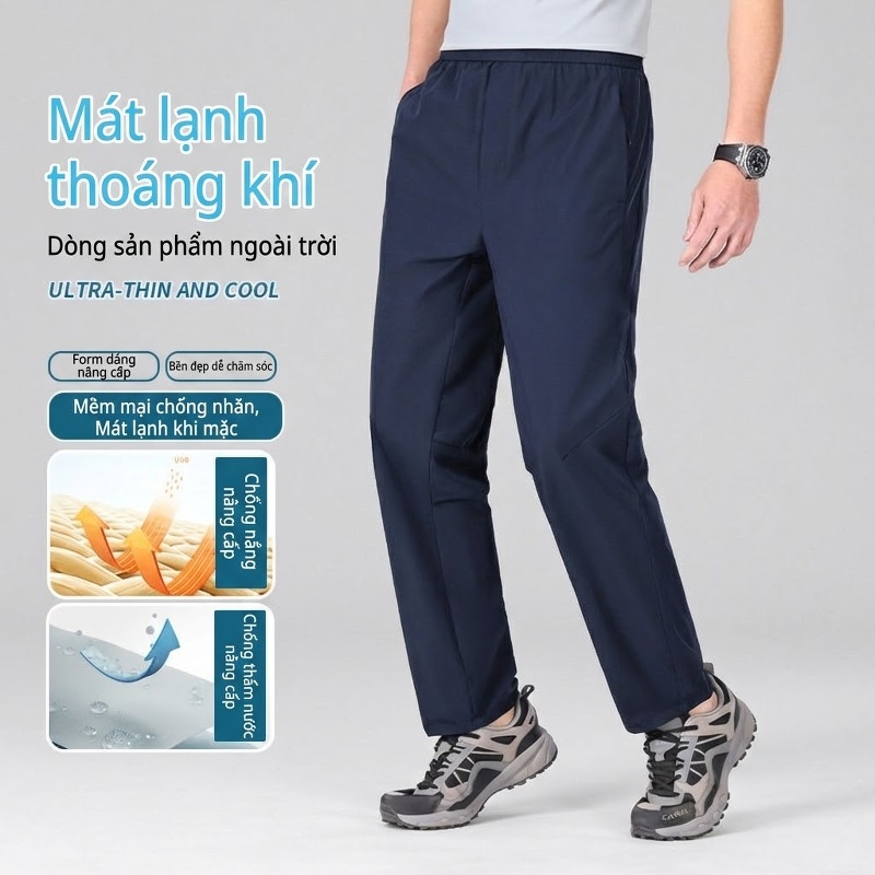 Quần Dài Nam Mỏng Mát Chống Nắng Chống Nước Thoáng Khí Màu Xám, Kem, Xanh Đen, Đen