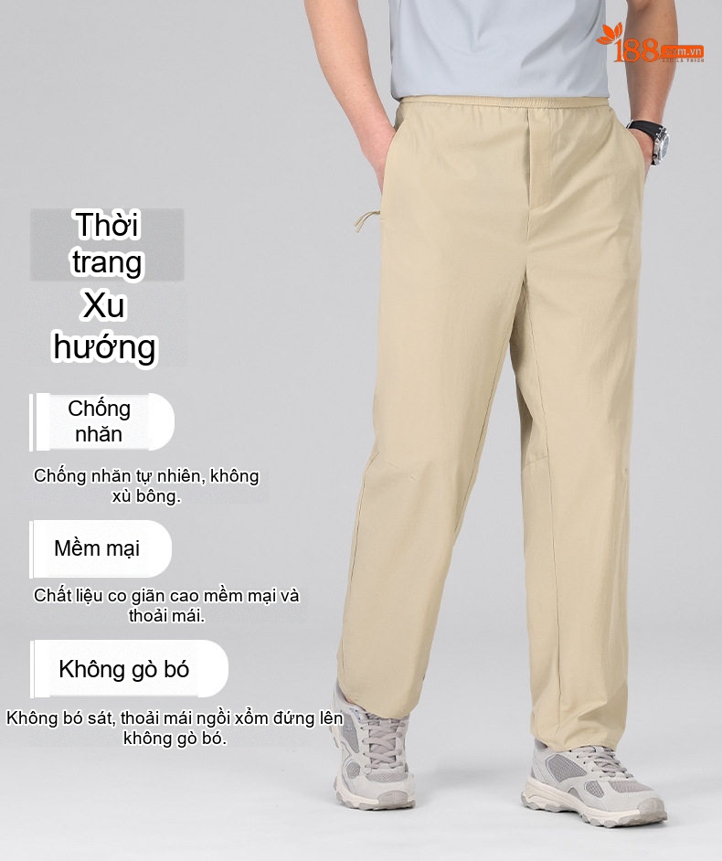 Quần Dài Nam Mỏng Mát Chống Nắng Chống Nước Thoáng Khí Màu Xám, Kem, Xanh Đen, Đen chi tiết 6