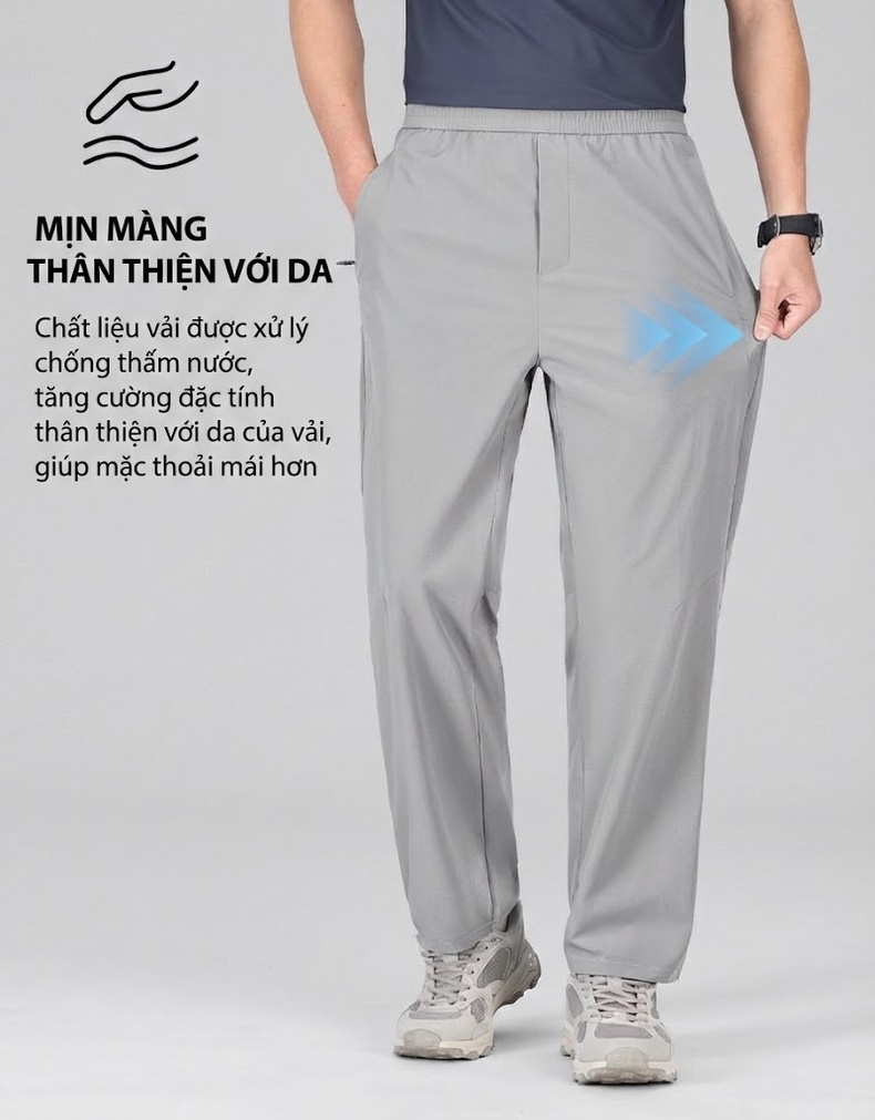 Quần Dài Nam Mỏng Mát Chống Nắng Chống Nước Thoáng Khí Màu Xám, Kem, Xanh Đen, Đen chi tiết 7
