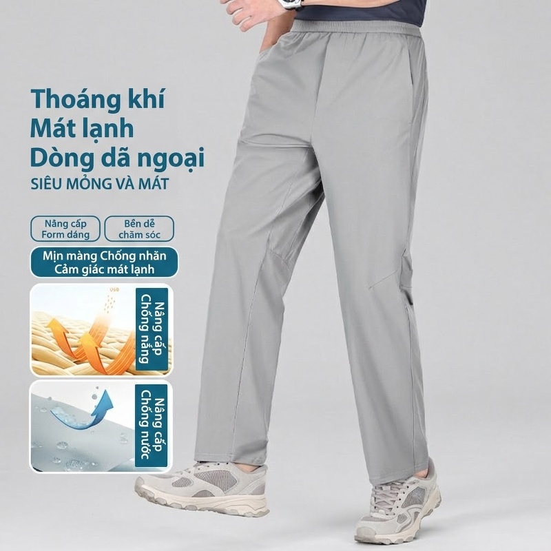 Quần Dài Nam Mỏng Mát Chống Nắng Chống Nước Thoáng Khí Màu Xám, Kem, Xanh Đen, Đen