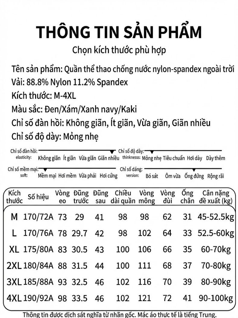 Quần Dài Nam Mỏng Mát Chống Nắng Chống Nước Thoáng Khí Màu Xám, Kem, Xanh Đen, Đen chi tiết 11