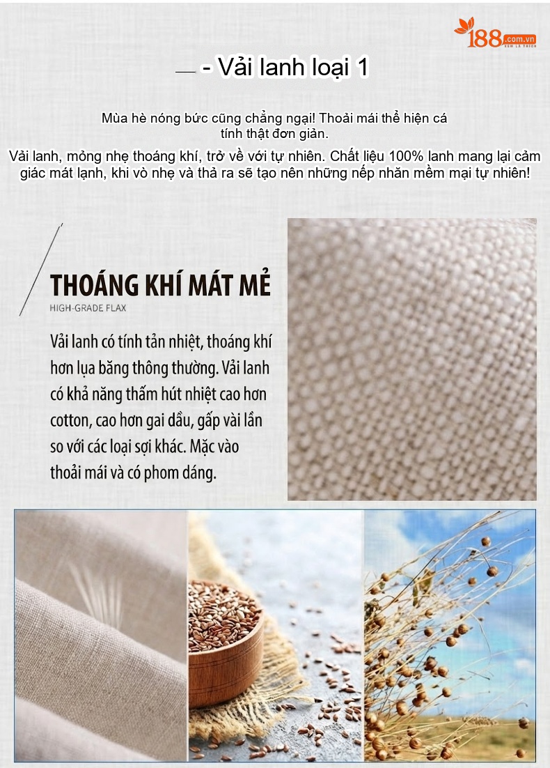 Quần Dài Nam Mỏng Mát Dáng Suông Vải Lanh Phong Cách Công Sở Màu Xanh, Kem, Xám chi tiết 4