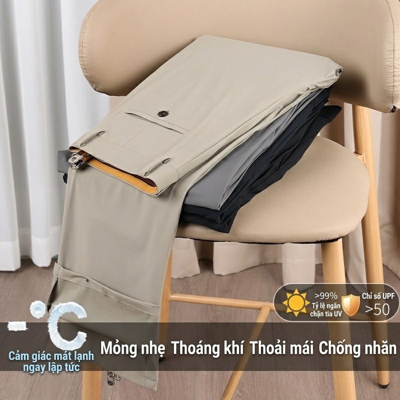 Quần Dài Nam Mùa Hè Mỏng Mát Cao Cấp Chống Nhăn Dáng Ôm Vừa Vặn Màu Đen, Xanh Navy, Kem, Xám...