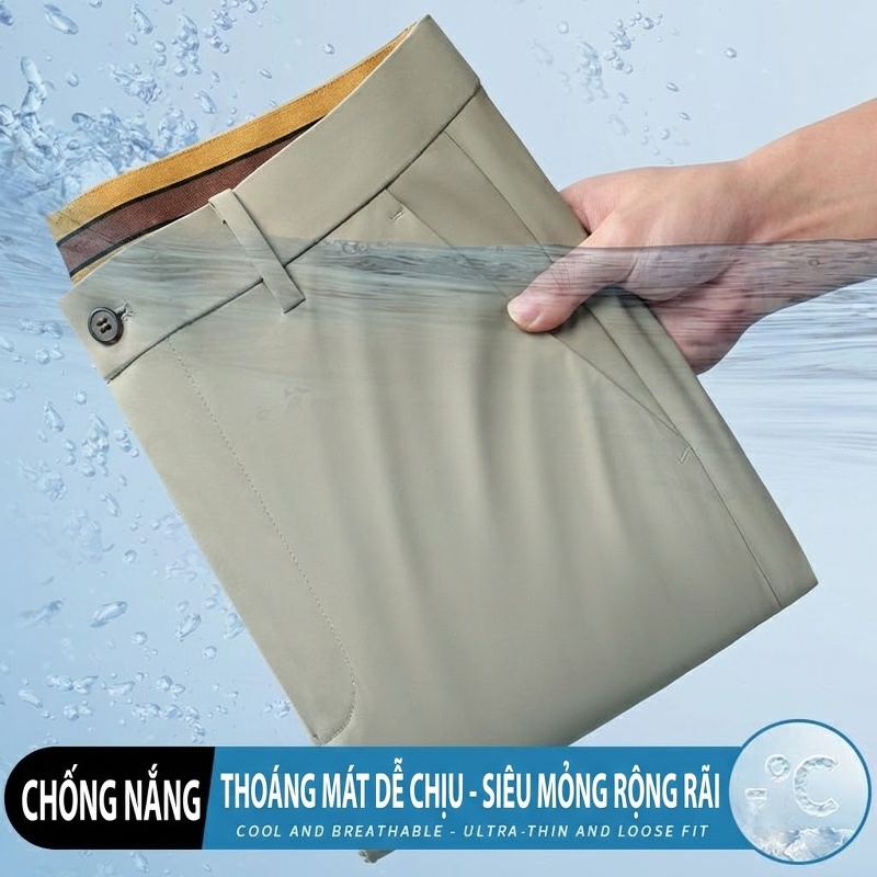 Quần Dài Nam Mùa Hè Mỏng Mát Cao Cấp Chống Nhăn Dáng Ôm Vừa Vặn Màu Đen, Xanh Navy, Kem, Xám...