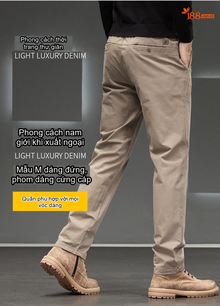 Quần Dài Nam Ống Đứng Dáng Suông Cotton Co Giãn Thoải Mái Màu Be, Xám, Đen chi tiết 4