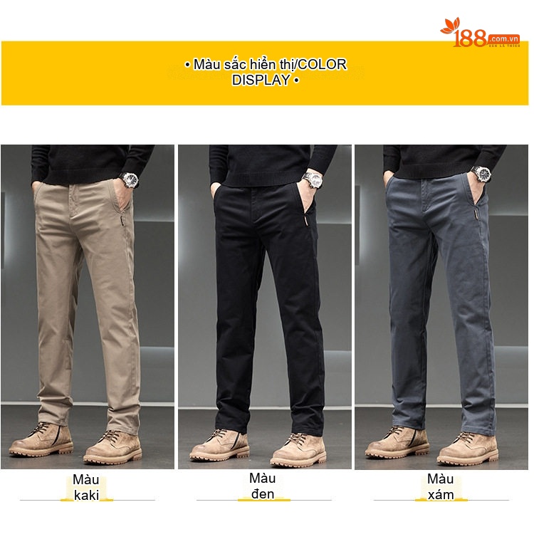 Quần Dài Nam Ống Đứng Dáng Suông Cotton Co Giãn Thoải Mái Màu Be, Xám, Đen chi tiết 7