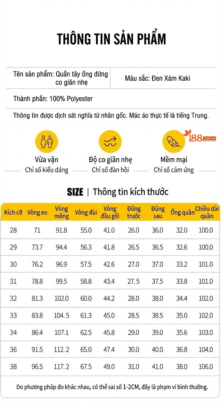 Quần Dài Nam Ống Đứng Dáng Suông Cotton Co Giãn Thoải Mái Màu Be, Xám, Đen chi tiết 6