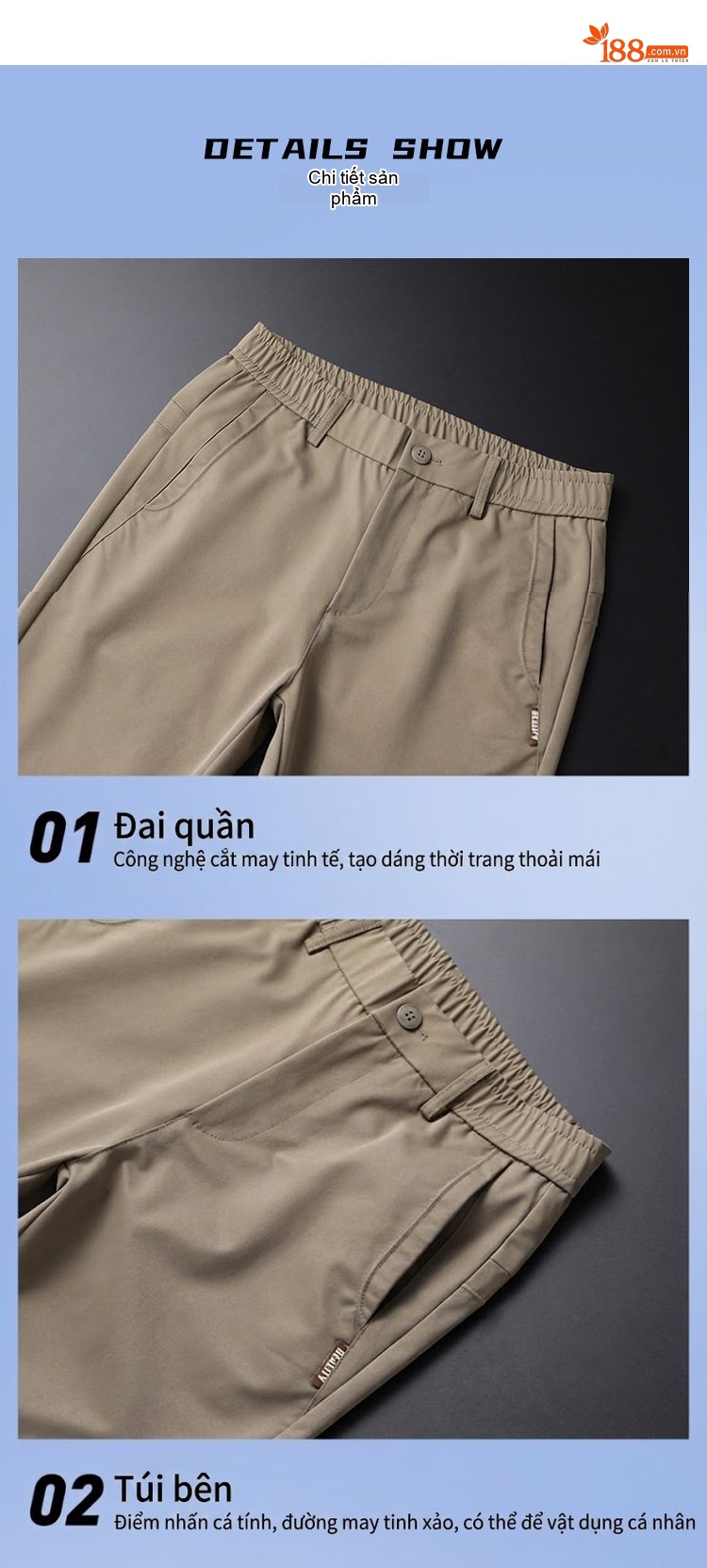 Quần Dài Nam Ống Đứng Dáng Suông Cotton Co Giãn Thoải Mái Màu Be, Xám, Đen chi tiết 20