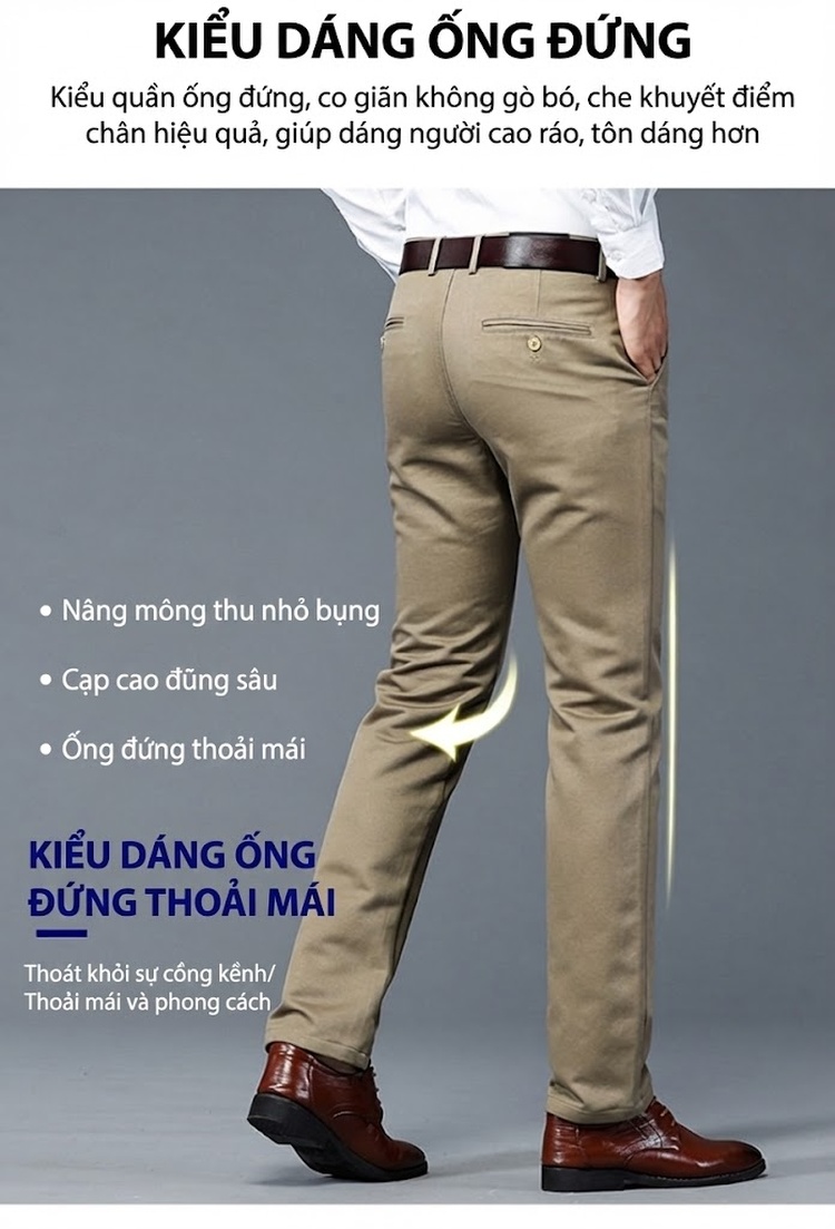 Quần Dài Nam Ống Đứng Kiểu Hàn Quốc Kháng Khuẩn Không Nhăn Màu Đen, Nâu, Be, Xám... chi tiết 6