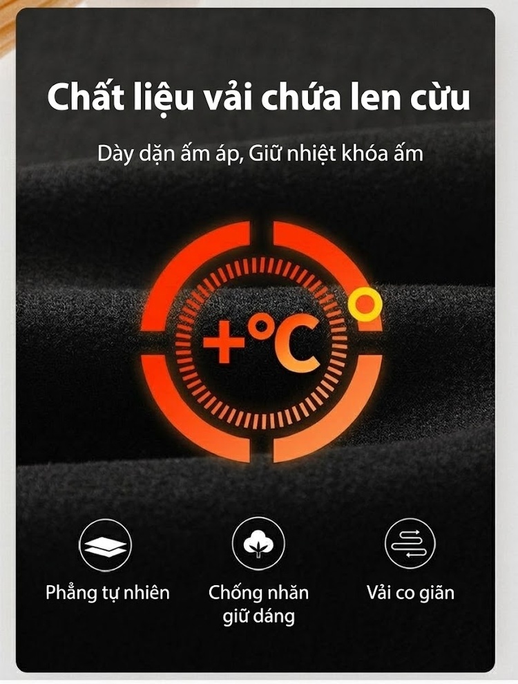 Quần Dài Nam Ống Đứng Lông Cừu Co Giãn Tốt Màu Đen, Xám chi tiết 5