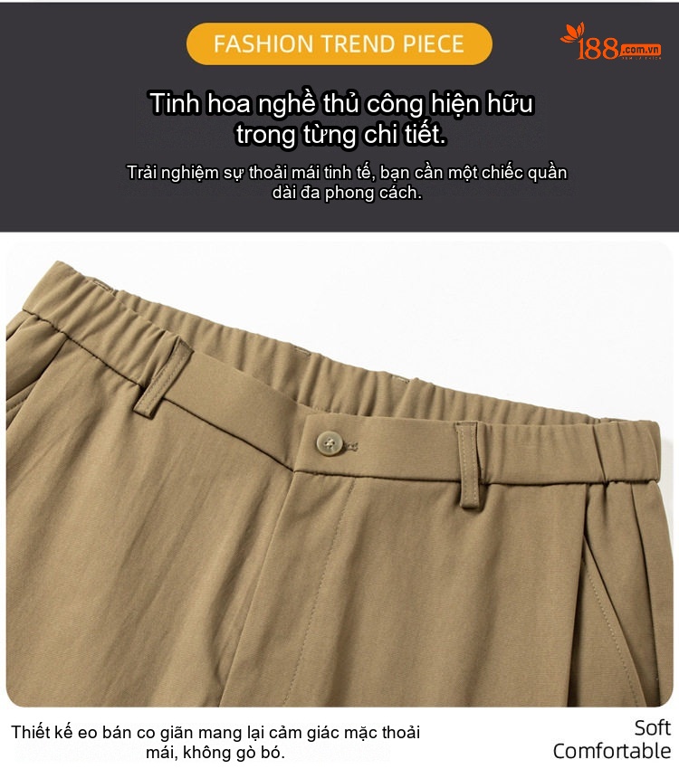 Quần Dài Nam Ống Đứng Lưng Thun Thoải Mái Phong Cách Công Sở Màu Đen, Nâu, Xám chi tiết 11