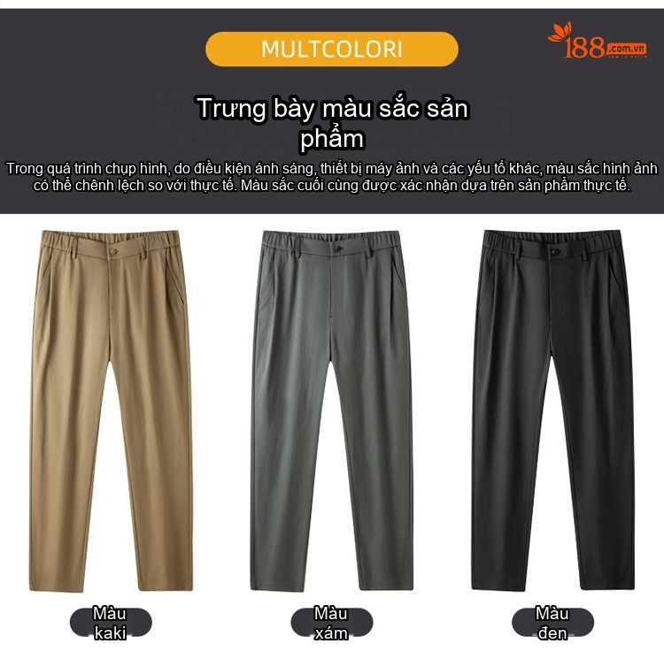 Quần Dài Nam Ống Đứng Lưng Thun Thoải Mái Phong Cách Công Sở Màu Đen, Nâu, Xám chi tiết 16