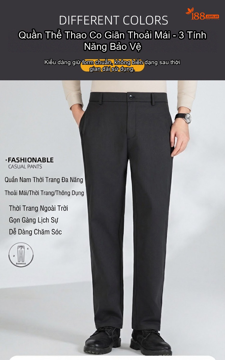 Quần Dài Nam Ống Đứng Lưng Thun Thoải Mái Phong Cách Công Sở Màu Đen, Nâu, Xám chi tiết 1