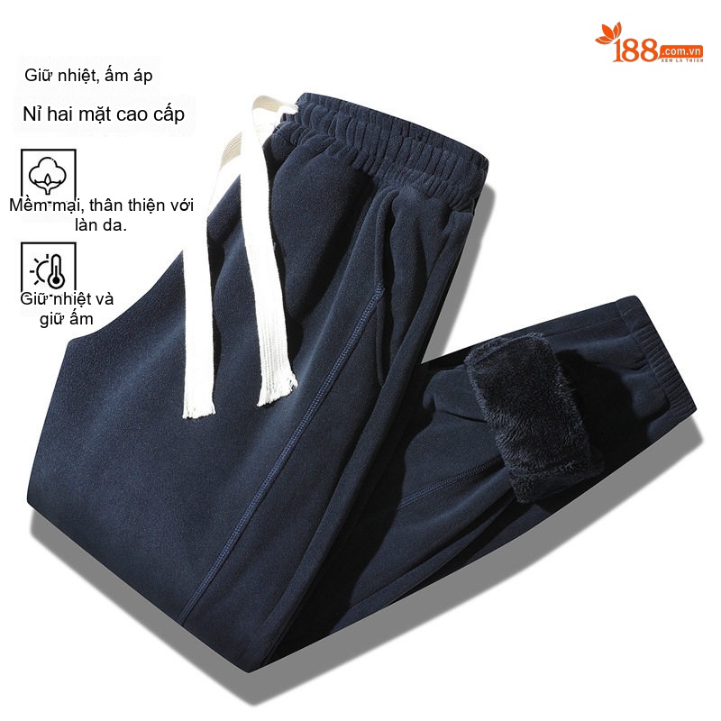 Quần Dài Nam Ống Rộng Lót Lông Dày Dặn Giữ Ấm Màu Nâu, Xanh Navy, Đen, Xám Đậm