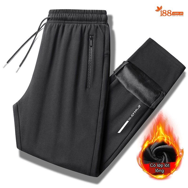 Quần Jogger lót lông cừu màu đen