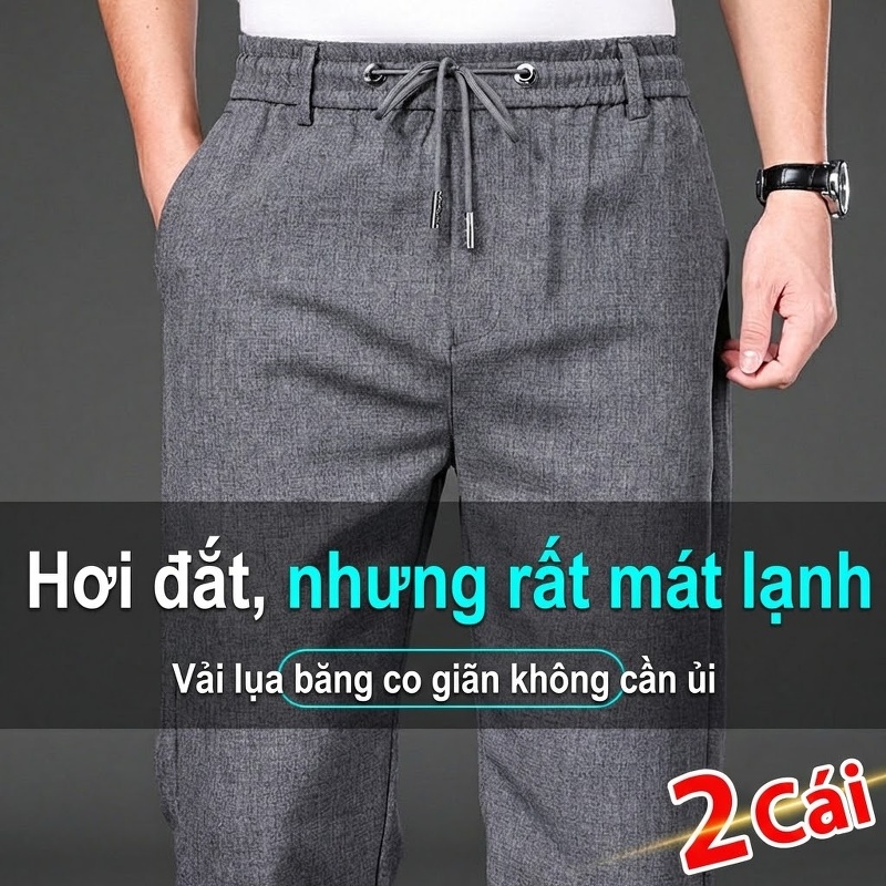 Quần Dài Nam Ống Suông Mỏng Mùa Hè Lưng Thun Cao Cấp Màu Xám