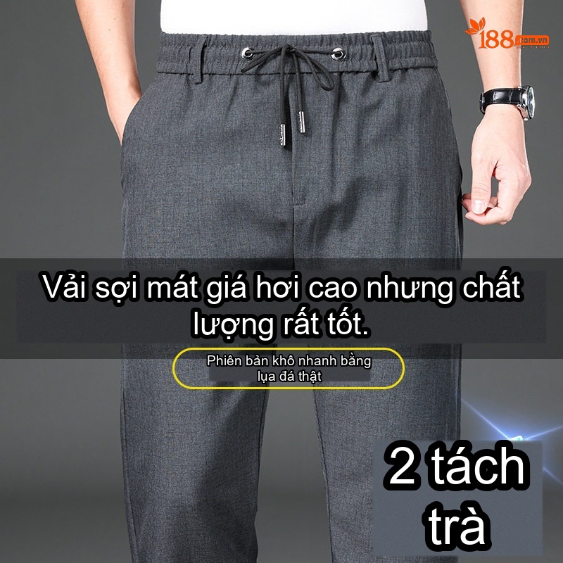 Quần Dài Nam Ống Suông Mỏng Mùa Hè Lưng Thun Cao Cấp Màu Xám