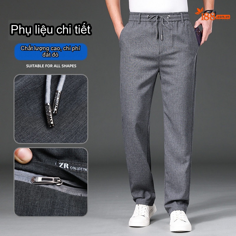 Quần Dài Nam Ống Suông Mỏng Mùa Hè Lưng Thun Cao Cấp Màu Xám
