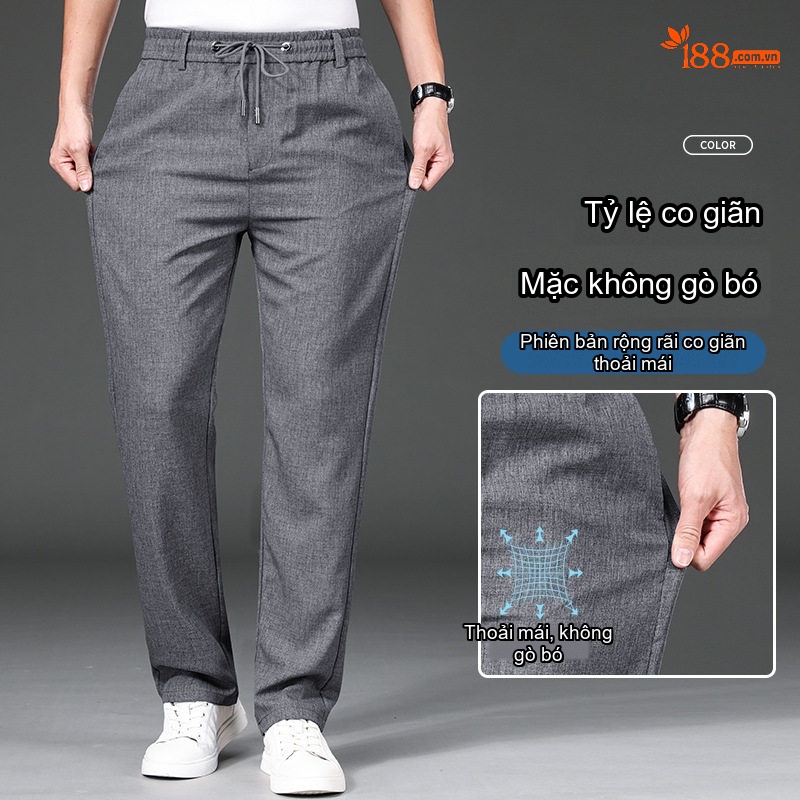 Quần Dài Nam Ống Suông Mỏng Mùa Hè Lưng Thun Cao Cấp Màu Xám