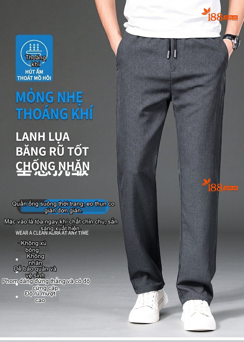 Quần Dài Nam Ống Suông Mỏng Mùa Hè Lưng Thun Cao Cấp Màu Xám chi tiết 1