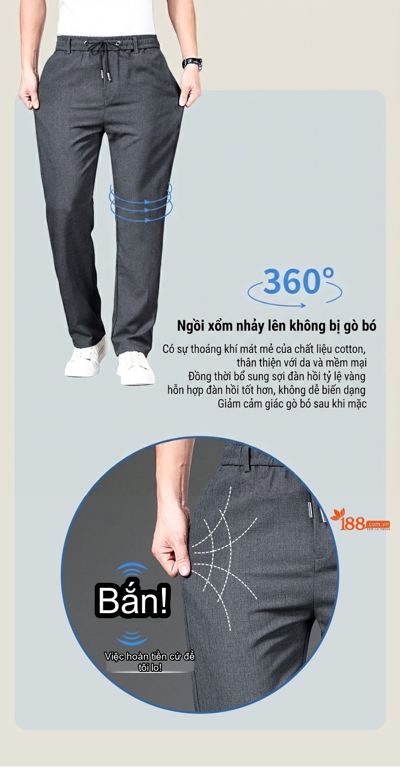 Quần Dài Nam Ống Suông Mỏng Mùa Hè Lưng Thun Cao Cấp Màu Xám chi tiết 3