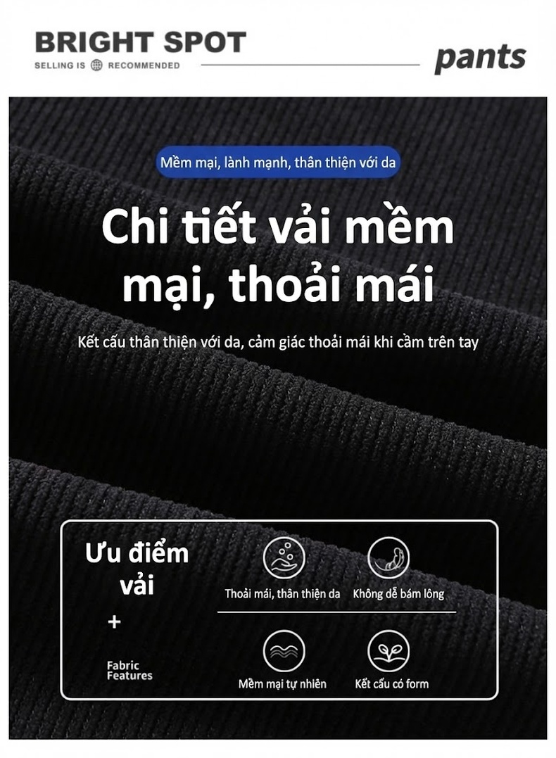 Quần Dài Ống Bo Nam Lót Lông Dày Dặn Vải Nhung Tăm Màu Đen, Xám, Kem, Nâu chi tiết 4
