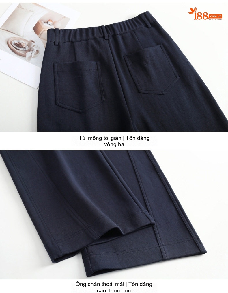 Quần Dài Ống Rộng Nữ Lông Cừu Thu Đông Dáng Suông Màu Trắng Kem, Xanh Navy, Xám, Nâu chi tiết 22