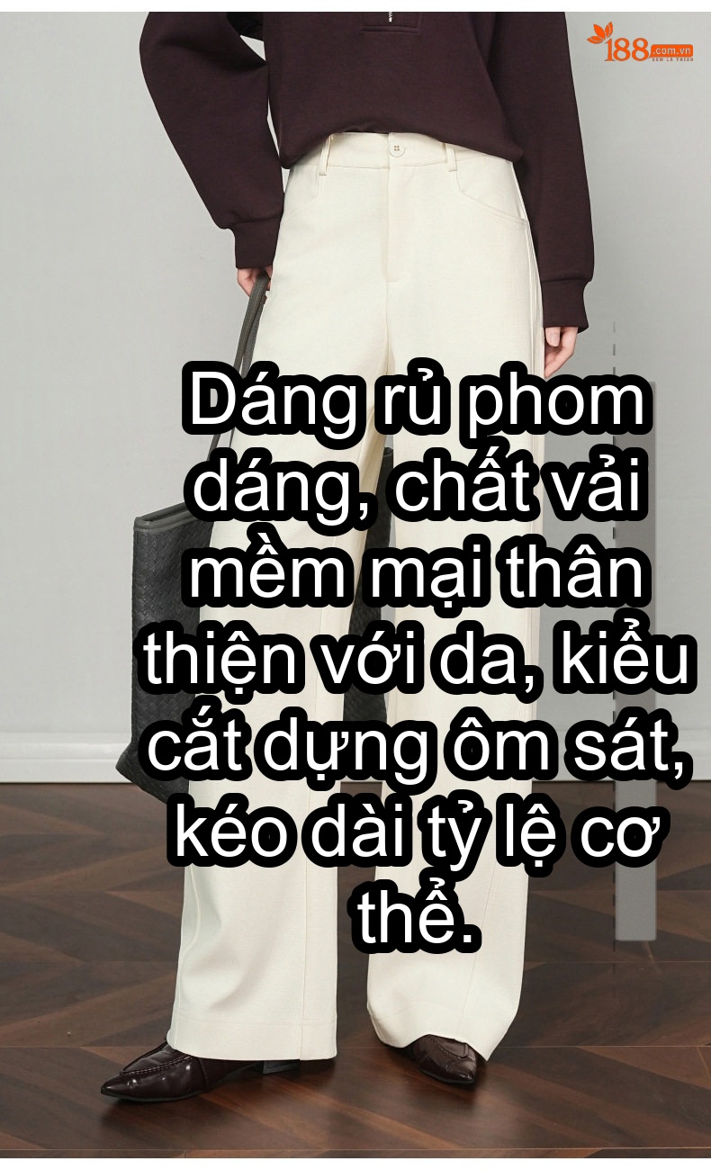 Quần Dài Ống Rộng Nữ Lông Cừu Thu Đông Dáng Suông Màu Trắng Kem, Xanh Navy, Xám, Nâu chi tiết 7