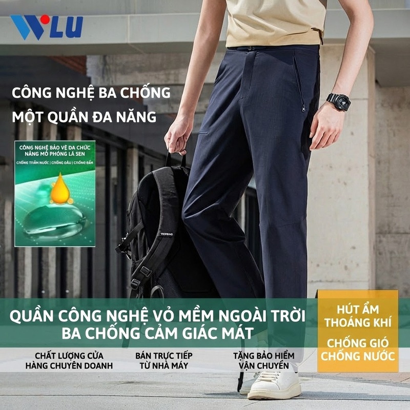 Quần Dài Thể Thao Leo Núi Nam Nữ Vải Softshell Co Giãn Chống Gió Chống Thấm Thoáng Khí Màu Đen, Kem, Xám, Xanh Navy...